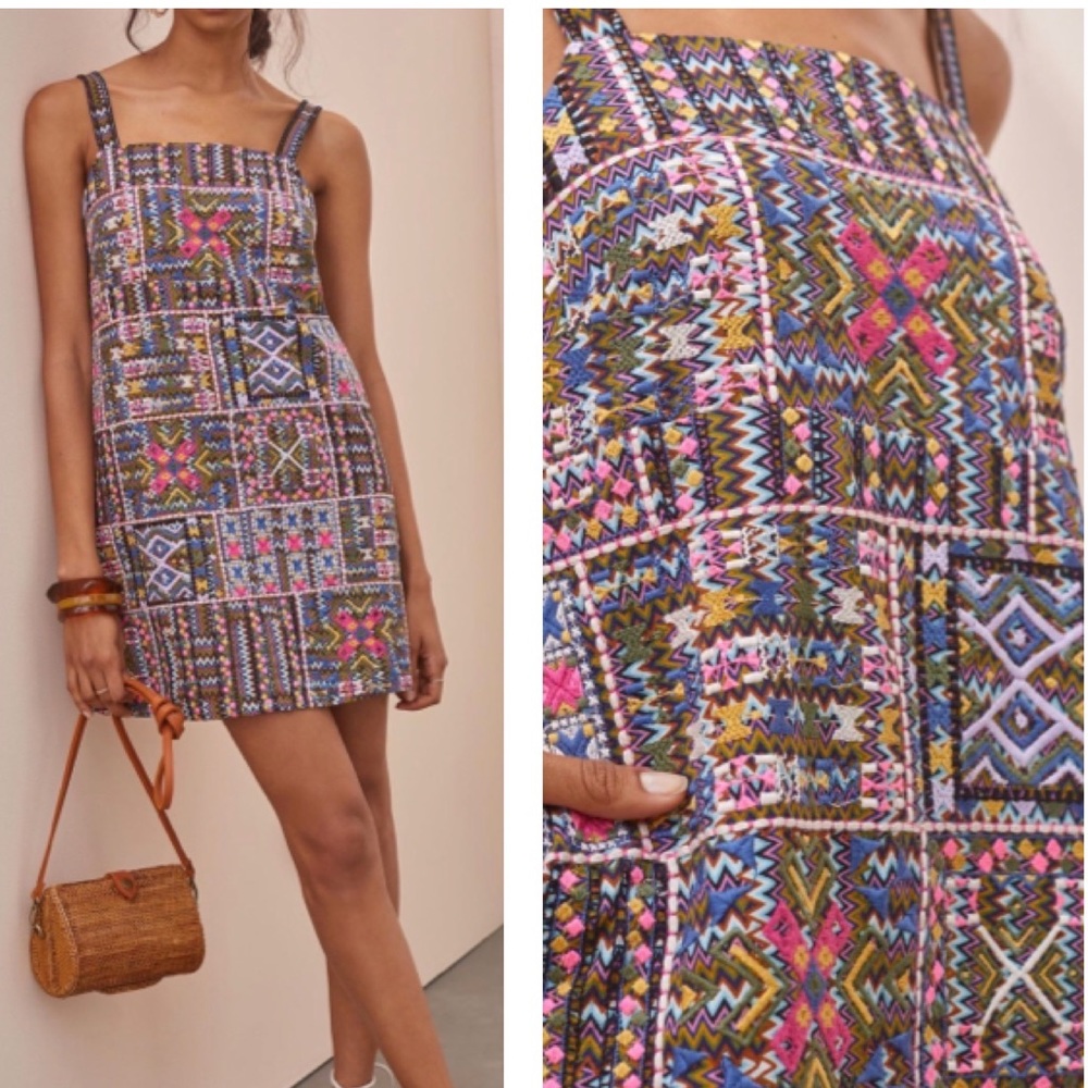 Anthropologie Colorful Embroidered Shift Dress